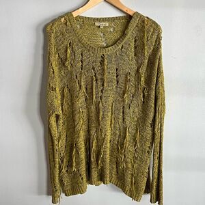 Cecico Chartreuse Distressed Fringe Knit Sweater Slouchy Grunge Boho S